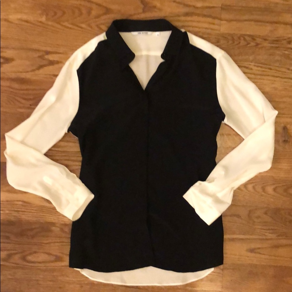 NEIL BARRETT SILK COLOR BLOCK TOP BLOUSE